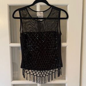 Joseph Ribkoff Y2K Black Sequin Fringe Top